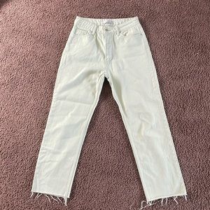 Women's Cheeky Straight Off-White Button Fly Denim Crop Jeans mint green